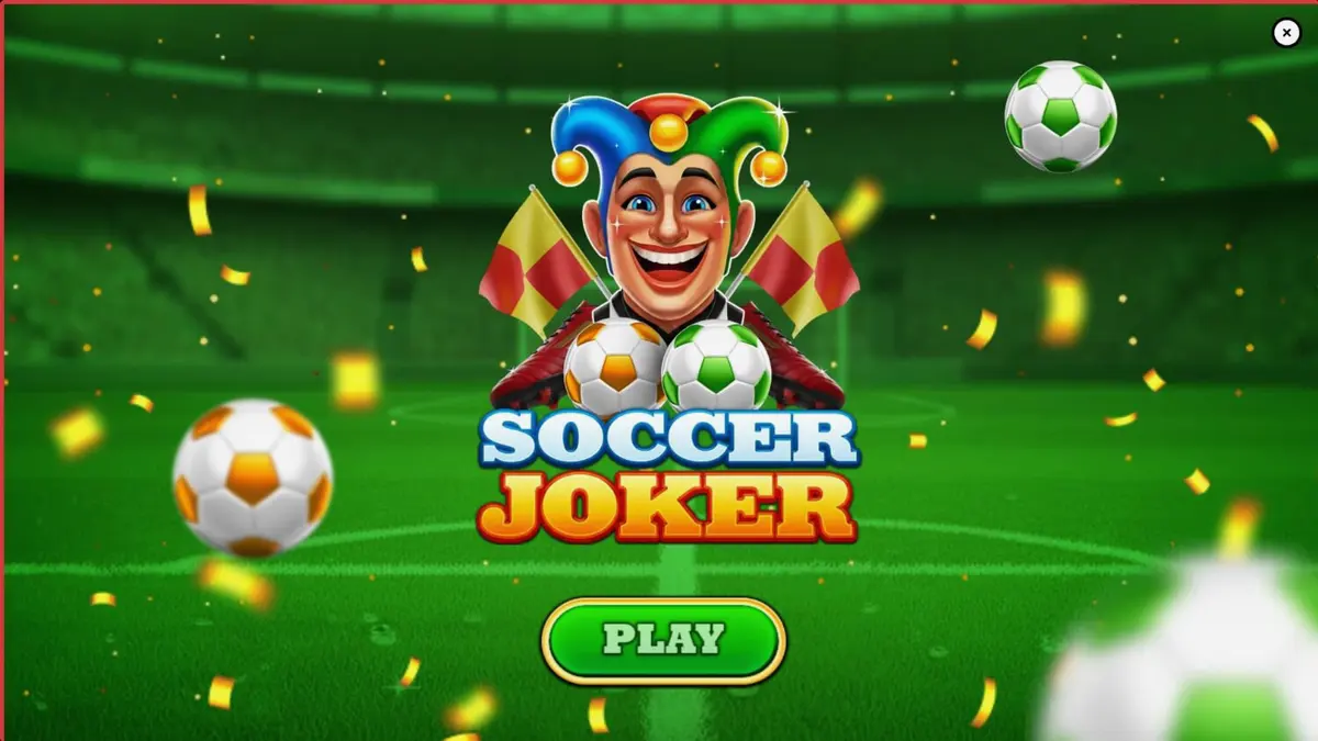 Tampilan visual slot Soccer Joker dengan tema stadion dan simbol Joker